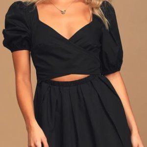 NWT LULUS Black Puff Sleeve Backless Mini Dress